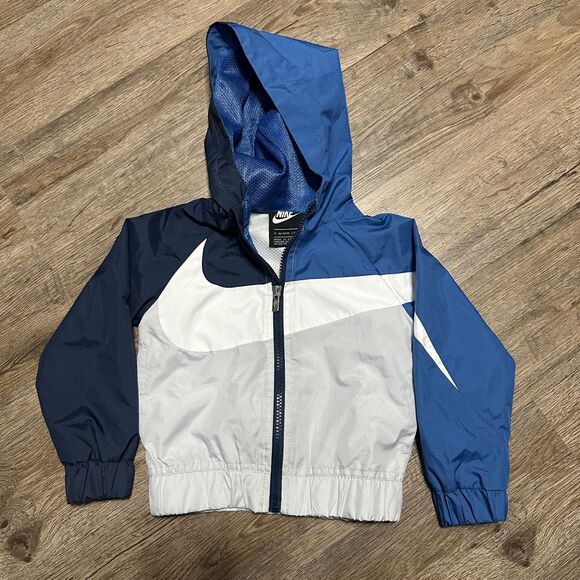 Nike Other - Nike Windrunner Boys 2T Jacket Windbreaker Hood Blue White Full Zip